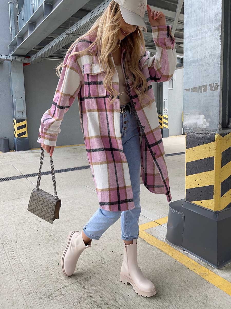 Plaid Tweed Mid-Length Jacket